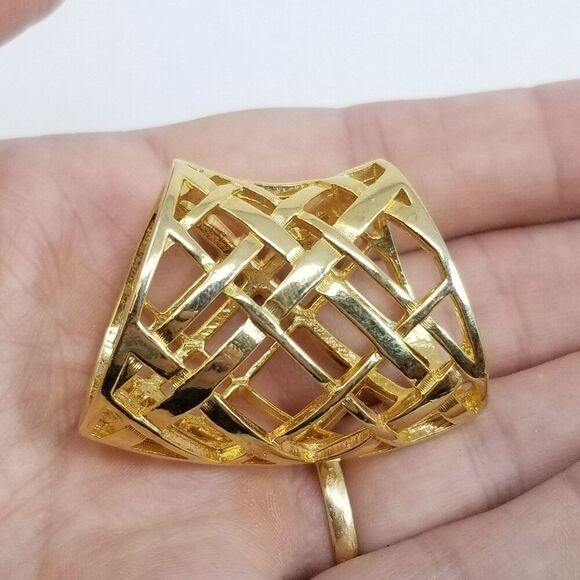 Vintage Gold Tone Scarf Necklace Slide, Woven Open Work Design, Retro Estate - Picture 1 of 5